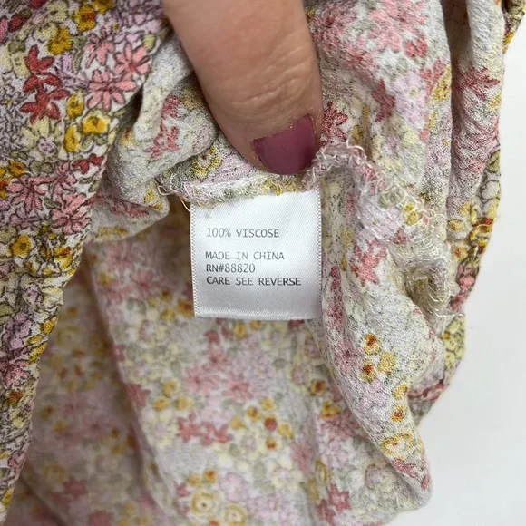 CYNTHIA ROWLEY sleeveless blouse with ruching floral pink and yellow M - Picture 9 of 10